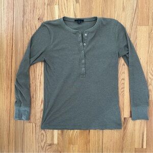 J.Crew Olive Green Waffle Knit Henley Top | Women’s Size S
